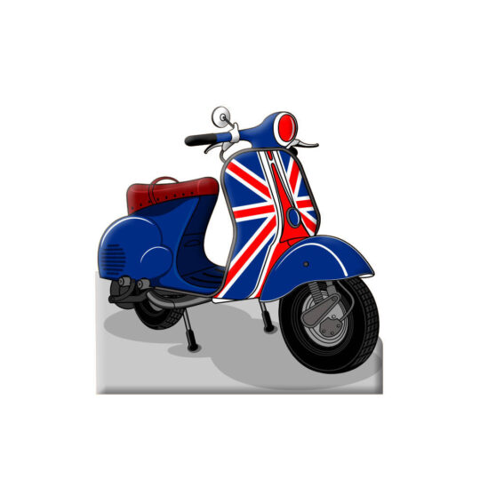 Photocall Moto Vespa Azul Reino Unido diseño