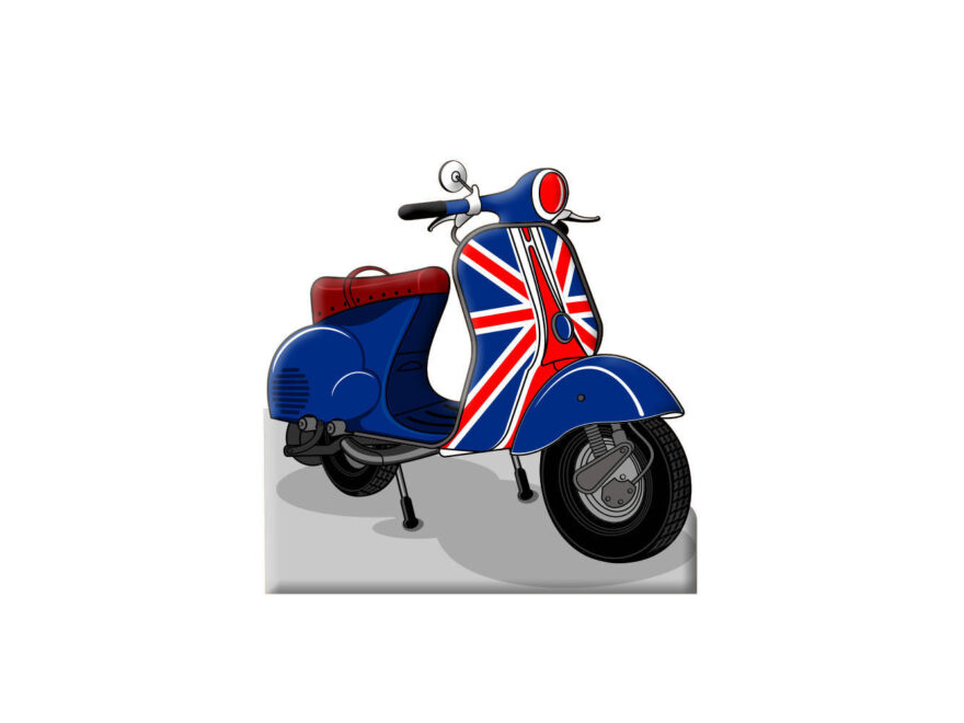 Photocall Moto Vespa Azul Reino Unido diseño