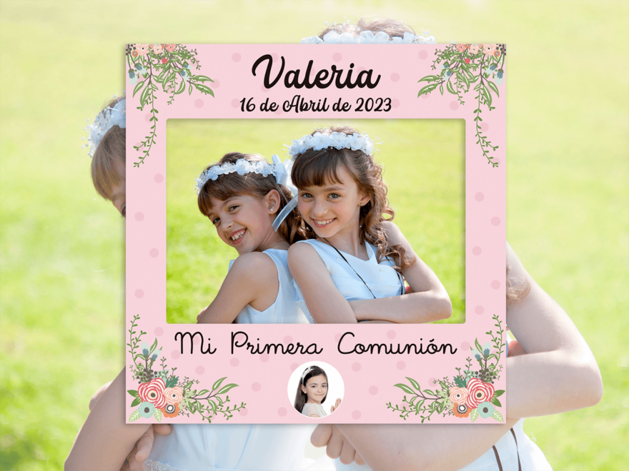Photocall comunión niña rosa + Atrezos