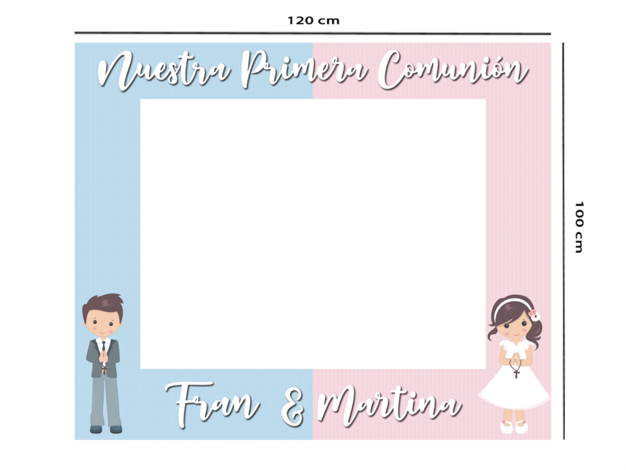 Photocall comunión azul y rosa + Cartel personalizado