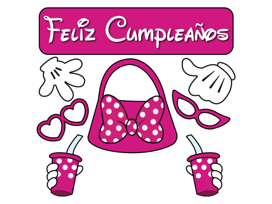 Photocall Feliz cumpleaños ratona rosa y negro + Atrezos