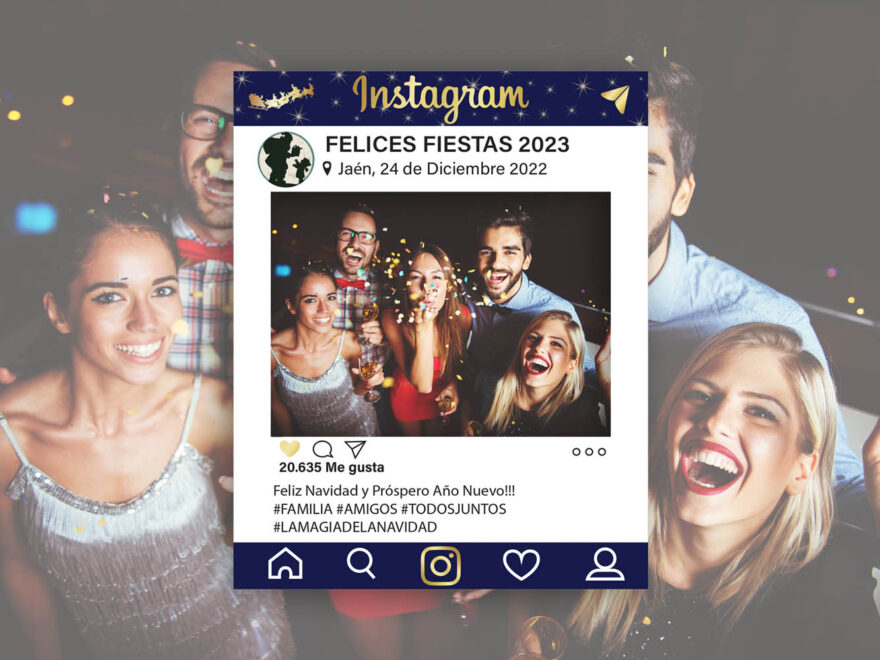 Photocall Instagram felices fiestas fondo azul