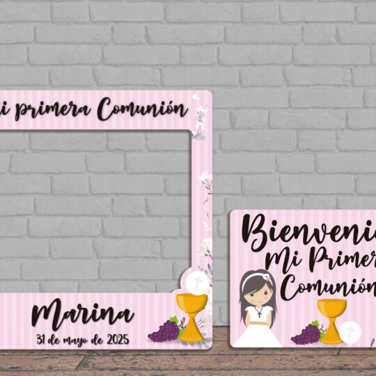 Oedim Photocall Comunión Niña Rosa + Cartel Personalizado