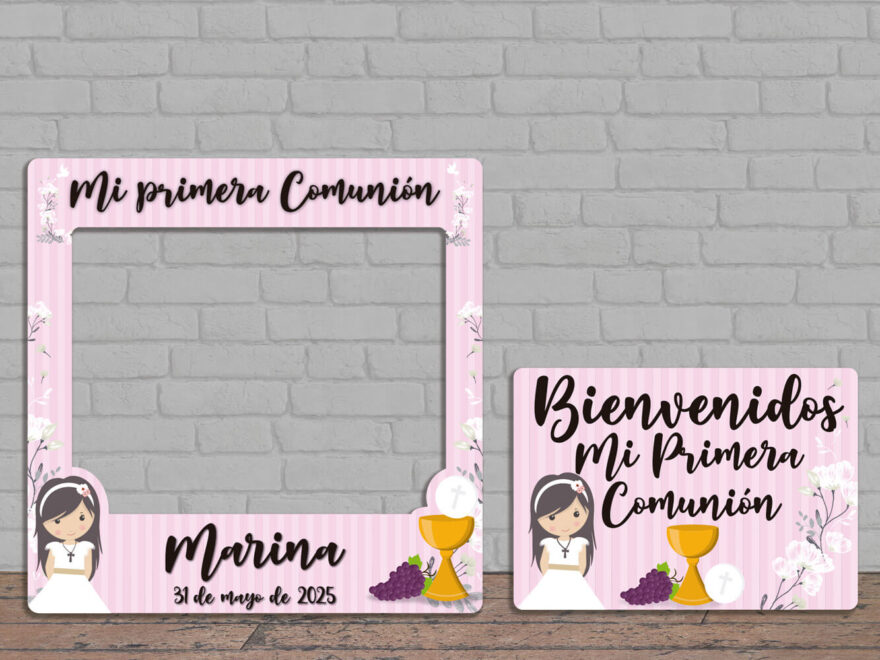 Oedim Photocall Comunión Niña Rosa + Cartel Personalizado
