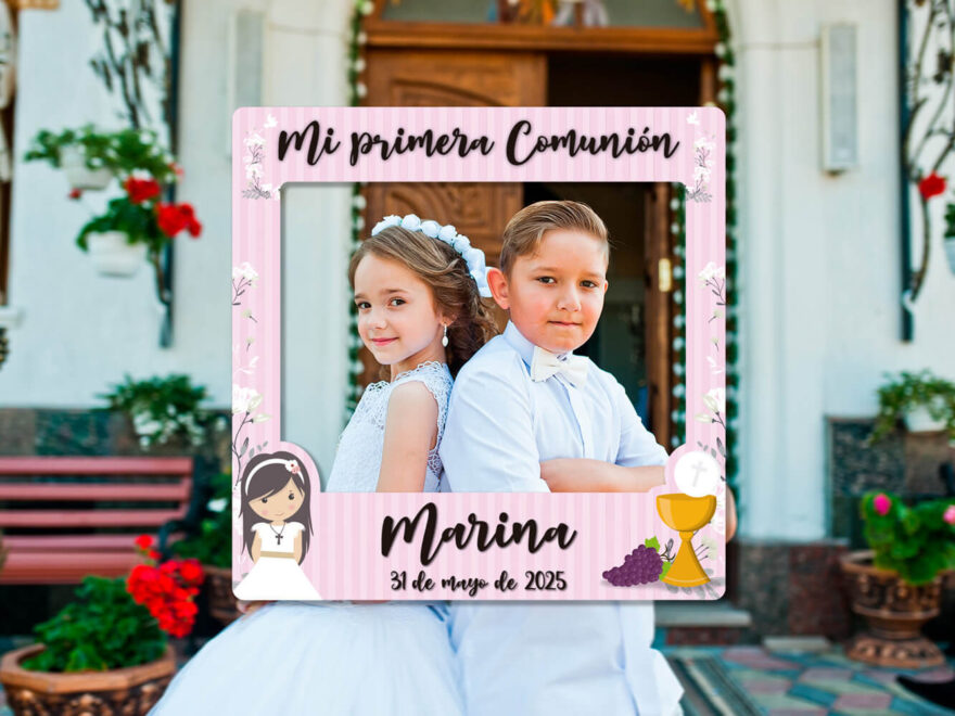 Oedim Photocall Comunión Niña Rosa + Cartel Personalizado
