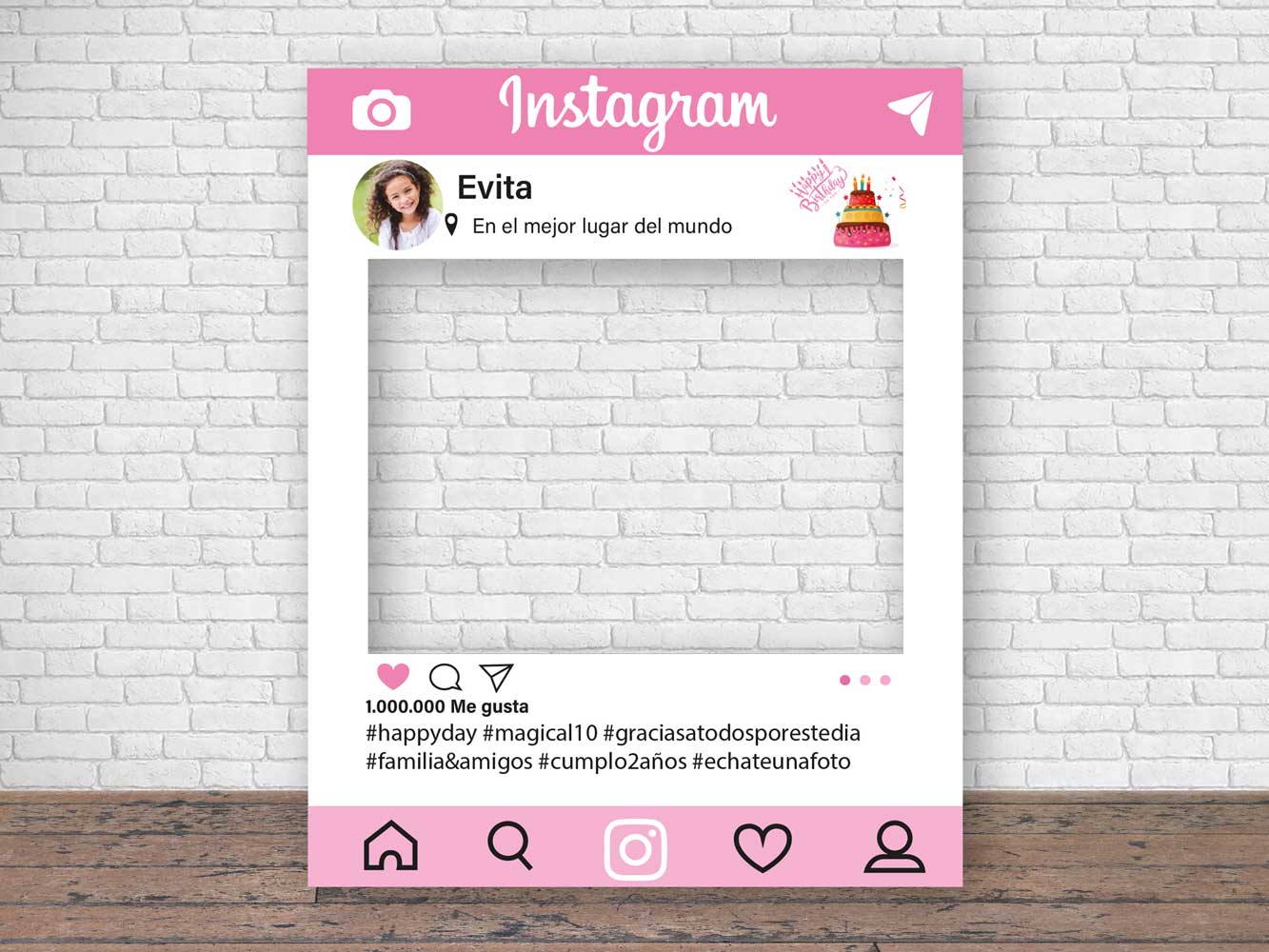 Photocall comunión rosa de ramas personalizado con tu foto, nombre y fecha