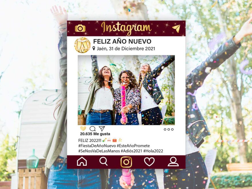 Photocall Instagram, felices fiestas; fondo rojo