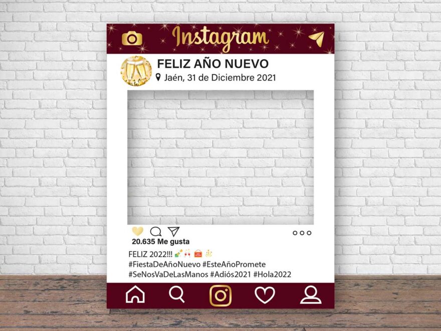 Photocall Instagram, felices fiestas; fondo rojo