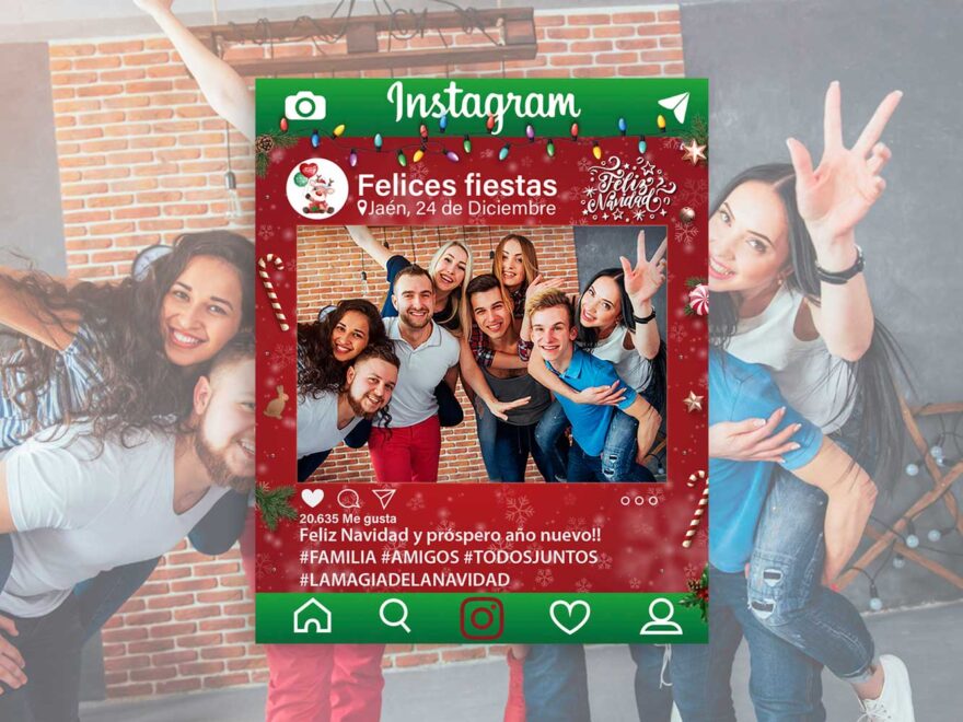 Photocall Instagram navideño fondo rojo felices fiestas